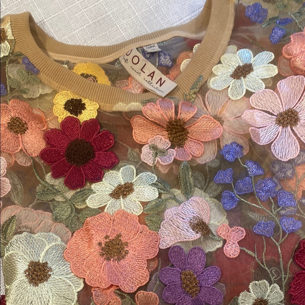 Anthropologie Floral Embroidered Sheer Top